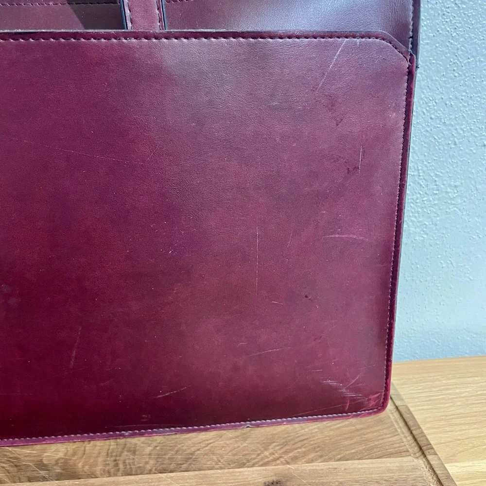 Vintage Leather Briefcase Oxblood Dual Handle Zip Structured Work Organizer